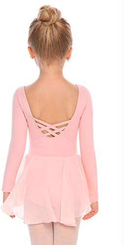Arshiner Kids Girls Classic Long Sleeve Leotard Dance Ballet Dress, Light Pink, 140 (Age for 6-7Y)