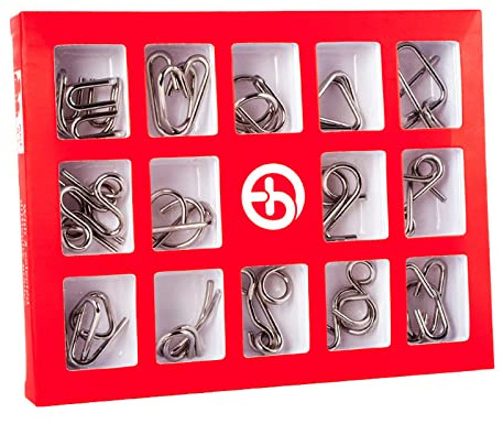Holzsammlung 15 Piezas Rompecabezas de Metal, Juegos de Ingenio Rompecabezas Metal Classic Mini IQ Puzzle, Juguetes Inteligencia Educativos Regalo para Adultos Niños Adolescentes