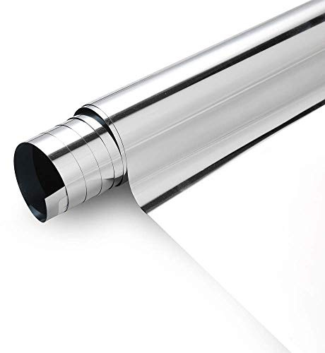 Window Film Privacy One Way Window Reflective Film Sun Blocking, Heat Control and Anti UV Adhesive Mirror Window Tint for Home and Office, 60Inch x 17.7Inch, Silver