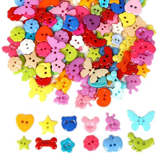 400pcs Cute Animal Fruit Heart Star Resin Buttons 2 Holes Small Sewing Decorative Buttons Beads Charms for Jewelry Scrapbooking Painting Crafts Embellishments(Mixed)