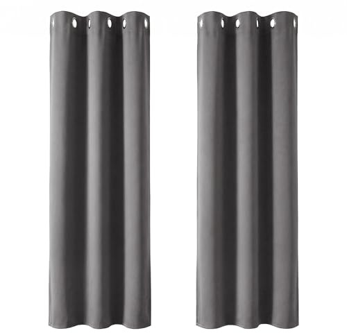 Deconovo Window Treatments Eyelet Blackout Curtains 72 Inch Drop Thermal Insulated Curtains Ring Top Curtains for Living Room Light Grey 42 x 72 Inch 2 Panels