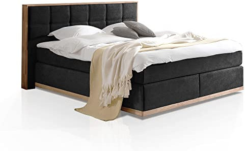 moebel-eins LEVANTOS Boxspringbett, Mix aus massiver Eiche und Velourgewebe