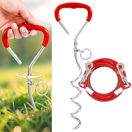 Cable de amarre para perros, correa de 9 m de largo con estaca de patio, cadenas para exterior, correa y estaca para acampar y playa, correa de amarre para perros medianos y grandes