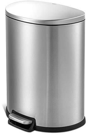 QUALIAZERO 50L/13Gal Heavy Duty Hands-Free Stainless Steel Commercial/Kitchen Step Trash Can, Fingerprint-Resistant Soft Close Lid Trashcan, 13Gal, D Shape