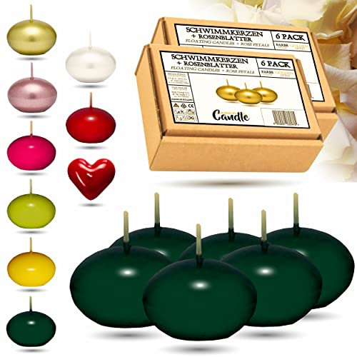 CANDLE HARMONY© Schwimmkerzen 6 STK Ø 40 mm mit GRATIS Rosenblätter Festliche Farben Schwimmkerze Zuhause Geburtstag Valentinstag Ostern Weihnachten Candles Kerzen für Damen (Grün)