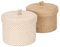 Sea Team 2 Pack Jute und Baumwolle Leinen Aufbewahrungskorb Nette runde Box für Toilettenartikel Spielzeug Verschiedenes Artikel 2 Liter Schreibtisch Gadget Organizer mit Deckel (Small A)