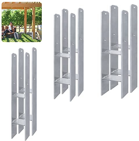 HENGMEI Lot de 6 supports de poteaux en H - En version galvanisée à chaud - Douille de sol - Ancrage de poteau - Épaisseur du matériau : 5 mm, 91 x 600 mm