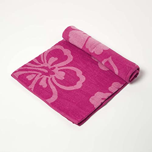 HOMESCAPES Serviette de Plage Rose en Tissu recyclé, Drap de Plage en Coton et Polyester 70 x 150 cm