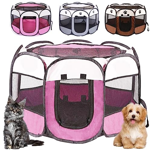 Recinto per Cani da Interno, Recinzione per Cuccioli 74x74x43cm Gabbia per Cani Recinto per Gatti da Interno, Box per Cucciolo Gattini Conigli (Rosa)