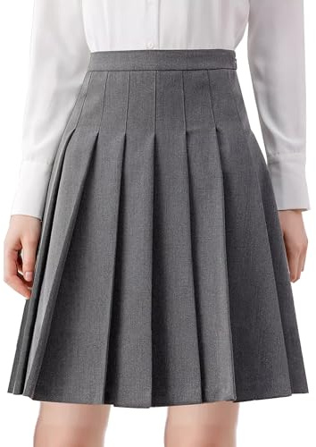 TONCHENGSD Mini Jupe plissée Taille Haute pour Femme, Midi-Gris, Taille S