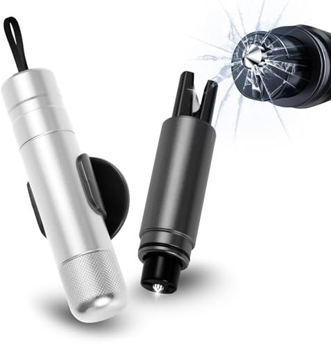 Sosayet 2 en 1 Rompe Cristales y Cinturones - 2 Piezas Martillo de Emergencia Coche - Portátil Martillo Rompecristales para Automóviles, Autobuses (Negro+Silver)