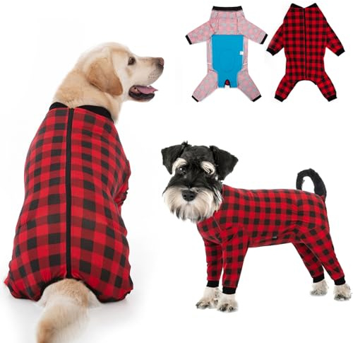 Dog Recovery Suit Full-Zipper After Post-Surgery Large Medium Dogs, Dog Bodysuit for Prevent Licking& Chewing Wounds Onesies Cone Alternative (Red, X-Large)
