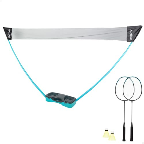 AKTIVE Red bádminton portátil, 295x160 cm, Azul y Negro, 2 Raquetas, 2 Volantes, Patas Extensibles, Maletín Transporte y almacenaje, Montaje sin Herramientas, Juegos Exterior niños (61591)