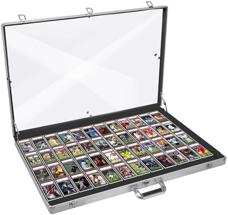 QTYORD Card Display Case, Aluminum Glass Display Case for Cards, XL Large Table Top Display Case with Lock, Portable Trade Show for Jewelry MTG Cards Collectible Cards