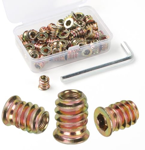 BOUMVID Tuercas Hexagonales Insertos M6 x 10mm, 40 Piezas Roscadas Tuercas de Rosca, Hexagonal Remaches Imanguitos Roscado, Nsertos Roscados Tuerca Inserción Cabeza Plana, para Muebles de Madera