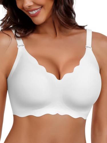 HORISUN Bra for Women, Non Wired Seamless Wireless Push Up Bras Comfortable Support Lift Full Coverage Bralettes Everyday Plus Size Bras White M