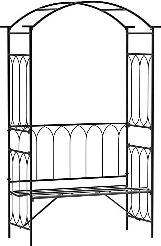 Outsunny Arche à rosiers avec Banc pour 2 Personnes, Arceau à rosiers, Arche de Jardin pour Plantes grimpantes, pour Jardin terrasse Cour, 115 x 50 x 203 cm, Noir