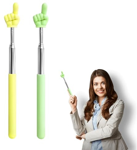 OUDQFCJ 2 Piezas Puntero Telescópico para Profesores, Mini Extensible con Forma de Dedo, Varilla de Señalización Ajustable para Aula, Primaria/Guardería (Hasta 68 cm) (Verde, Amarillo)