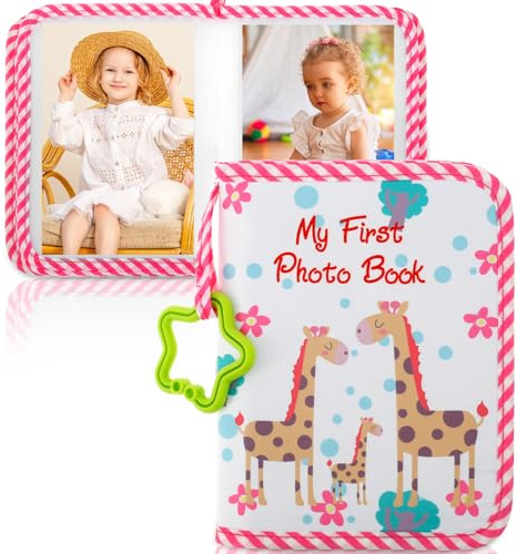 Baby Fotoalbum Fotobuch aus Weichem Stoff Kleinkinder Stoffalbum mit Beißring und Anhänger Einsteckalbum Erinnerungsbuch zum Gesichter Namen merken Geschenke für Kinder Kleinkinder Neugeborene(Gules)