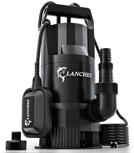 LANCHEZ 1.6HP 6000GPH Sump Pump, High Flow Submersible Water Pump with Float Switch, Automatic Transfer Water Pump for Swimming Pool Basement Flooded Pit Sewage Sink Tub, Black