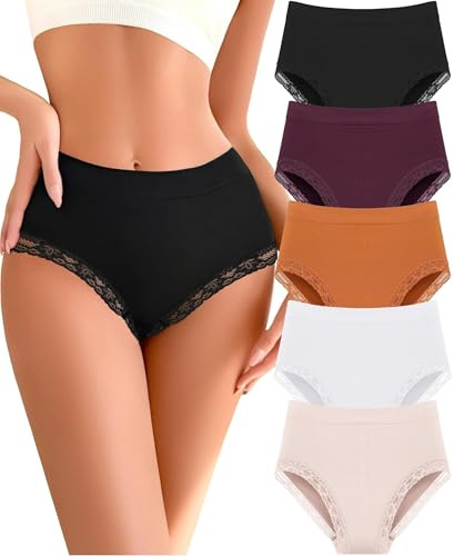 Sth Big Culotte Femme Haute Taille Slip Respirant Doux et Confortable sans Coutures Hipster Brésilien Dentelle sous-vêtements Multiples 5 Pack