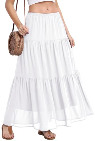 BEIGAI Women's Summer Long Skirt Elasticated High Waist Flowy Maxi Skirt | Lightweight, Ladies A-Line Casual Beach Skirt, Boho, Elegant, Full Length Skirts for Women UK, Holiday