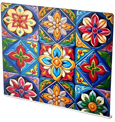 YANENDIE Acrylic Cutting Board with Counter Lip 16.5 x 13.4, Mexican Ceramic Tile Clear Cutting Board for Kitchen, Non Slip, Countertop Protector for Home Restaurant Sink Stove