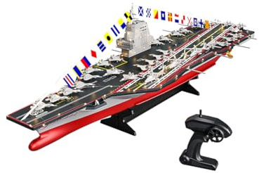 ToyGhillied Portaaviones RC Modelo LHD-883, 1/458 Barco Teledirigido Grande | Buque de Guerra Militar de 2.4GHz con Doble Motor y Luces LED, Barco de Alta Velocidad para Lagos y Piscinas, 16+