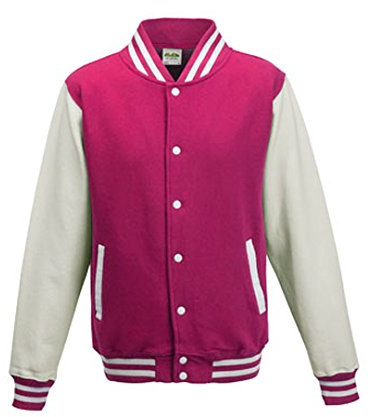 Just Hoods by AWDis Herren Jacke Varsity Jacket, Multicoloured (Hot Pink/White), L