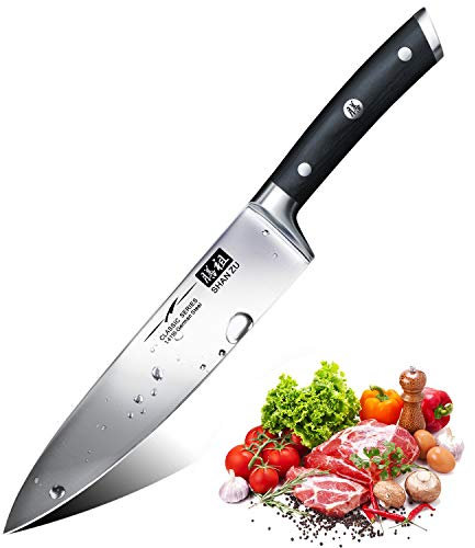 SHAN ZU Coltelli da Cucina, Coltello da Chef 20 cm, Professionali Coltello Giapponese 3 Strati in Affilato Acciaio Inossidabile Tedesco Coltello Multiuso Affilato con Pakkawood Manico