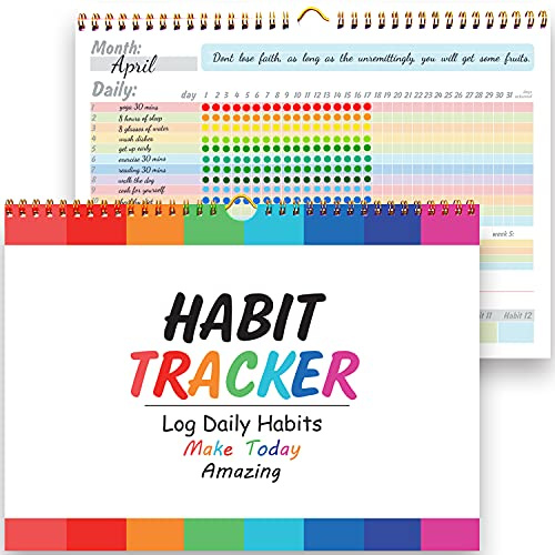gisgfim Calendario de seguimiento de hábitos, diario motivacional de seguimiento de hábitos, planificador de objetivos inspirador con encuadernación en espiral, hermoso diario semanal sin fecha de 12