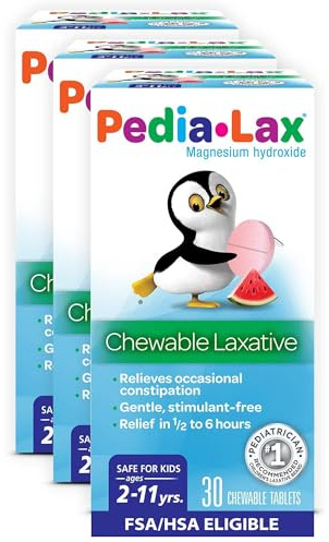 Pedia-Lax Children’s Chewable Laxatives for Constipation, Gently Relieves Occasional Constipation for Kids Ages 2-11, Watermelon Flavor, 30 Count, Pack of 3