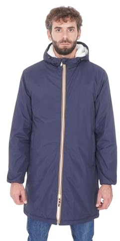 Ciabalù Parka Uomo Invernale con Cappuccio Imbottito con Pelliccia Sintetica Interna Giaccone Lungo Impermeabile Trench Slim Fit (IT, Testo, XXL, Regular, Regular, Blu)
