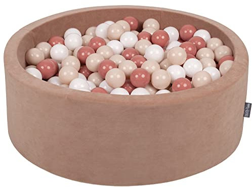 KiddyMoon Rund Bällebad Velvet Bällepool 90X30cm/200 Bälle ∅ 7Cm Ballgruben Für Babys Spielbad Kleinkinder, Hergestellt In Der EU, Wüstenrosa: Pastellbeige/Lachsfarben/Weiß
