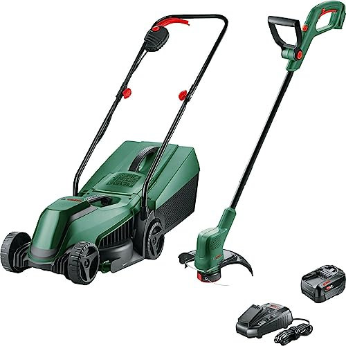 Bosch Home and Garden Bosch EASYMOWER 18v Cordless Rotary Lawnmower and Grass Trimmer Kit 1 x 4ah Li-ion