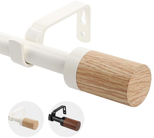 Eson Casa Gardinenstange ausziehbar 70-120 cm, Dia 16/19 mm, Verstellbare Gardinenstange aus Metall mit Holzmaserung Endstücke für Ösenvorhänge, Elegante Moderne Dekostange, weiß