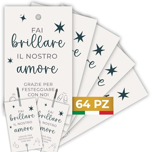 Etichette Scintille Luminose Matrimonio 64pz MADE IN ITALY - Biglietti Stelline Scintillanti in Cartoncino di Alta Qualità - Decorazioni Matrimonio Idee Originali (Scintille NON Incluse) (ES-05)