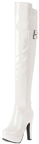 HSyc JRX Stivali sopra il ginocchio con fibbia laccata stivali lunghi a spillo con tacco alto, bianco, 40 EU