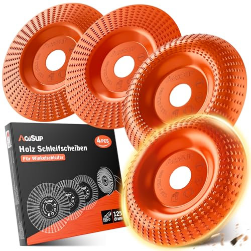 AojSup 4 Stück Holz Schleifscheibe 125mm für Winkelschleifer - Extra Scharf Flexscheibe, Wurzelfräse, Lackfräse, Baumstumpffräse - Raspelscheibe zum Schleifen Mit Einer Flex