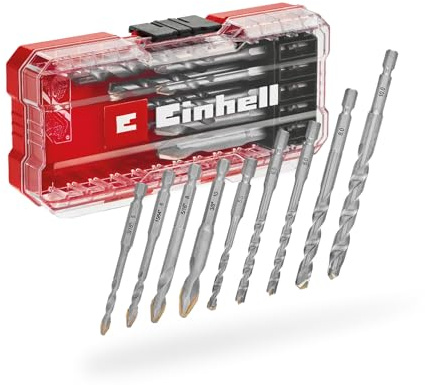 Original Einhell S-CASE 10-tlg. HM-Fliesenbohrer-Set (aus Werkzeugstahl, spezialgeschliffene Hartmetallplatte, Zentrierspitze, Zweifachspirale, E 6.3 Schaft inkl. Aufbewahrungsbox)