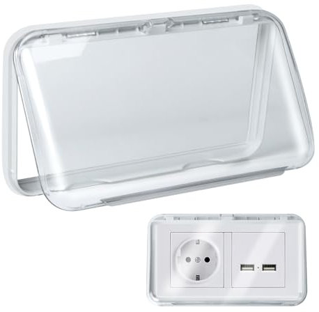 Cache Interrupteur Mural, Type 86 Réversible Cache Prise Double Murale Étanche, Ultra-Mince Sans Perçage Cache Prise Electrique pour Salle de Bain, Chambres, Cuisine, Transparent, 2 Pièces