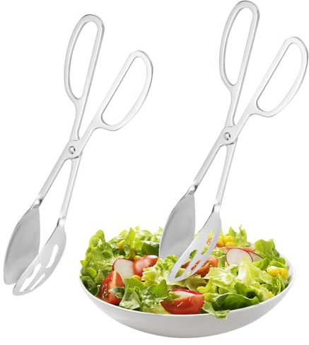 2 Pack Buffet Tongs, Stainless Steel Salad Food Serving Bread Tongs with Scissor Handles for Kitchen, Cooking Utensils for Salad,BBQ,Serving,Frying