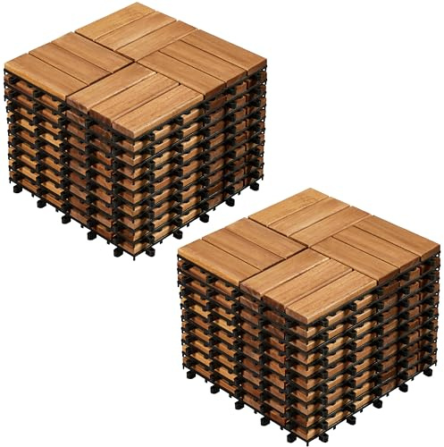 Yaheetech 20pcs Hardwood Interlocking Patio Deck Tiles Acacia Waterproof Wood Flooring Tiles for Patio Garden Poolside, 12'' x12'' Indoor Outdoor Use All Weather