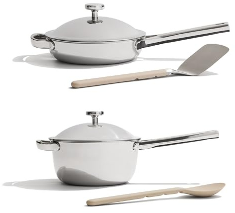 Our Place Titanium Pro Mini Cookware Duo – Always Pan & Perfect Pot with Nonstick No-Coating Technology | Tri-Ply Titanium & Stainless Steel | Safe for Oven, Induction & Cooktops up to 535°C | Chrome