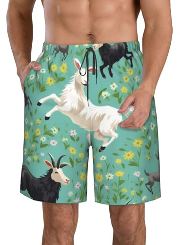 KIPOSTYZTT Costume da bagno da uomo ad asciugatura rapida, pantaloncini da bagno estivi da spiaggia con tasche, costume da bagno con stampa di capra tropicale hawaiana, pantaloncini da bagno