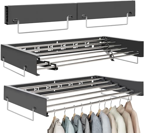 Wall Mounted Clothes Drying Rack | Retractable Laundry Clothes Airer | Foldable Laundry Drying Rack with 100cm Rods *6 Hanging Lines | Collapsible Clothes Dryer for Indoor Outdoor Bathroom (Black)