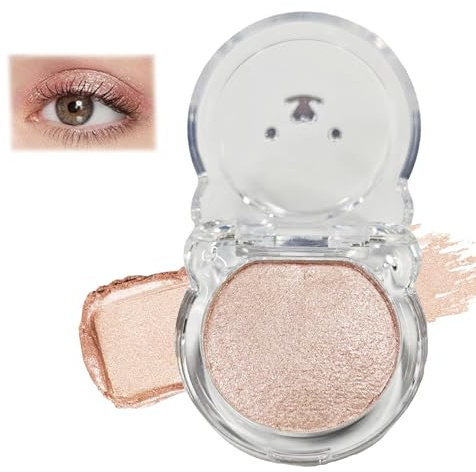 Shimmer Rose Gold Powder Eyeshadow - Bear-Shaped Compact with Mirror for Everyday Wear and Special Occasions, Highly Pigmented, Blendable, Waterproof, Long-Lasting Eye Makeup in Champagne Hue
