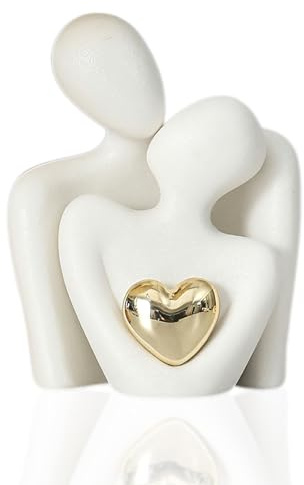 Tyatiyzn Statua di Coppia Astratta, Porcellana Bianca Dell'amore, Piccola Statua Astratta Decorazioni Casa, Per Regali di Anniversario di Matrimonio, Decorazione(Bianco Satinato)