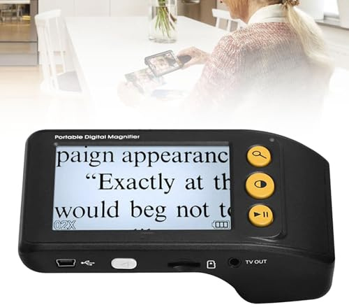 JMOUZHG Loupe numérique Portable à écran de 3,5 Pouces Aide à la Lecture électronique visuelle pour Basse Vision, Enfants, Personnes âgées, Zoom 2X-25X avec lumière (Black)