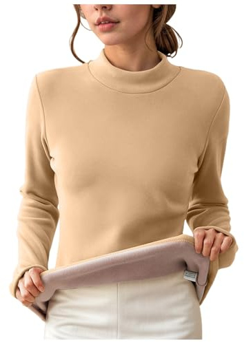 Women’s Fleece Lined Thermal Tops Turtle Neck Base Layer Undershirt Ladies Basic Underwear Winter Long Sleeve Solid Plush Undershirt Pullover Casual Lightweight Warm Blouse Tops Fashion (Khaki, M)